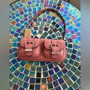 Michael Kors Zoe small pebbled leather pouchette in rose.